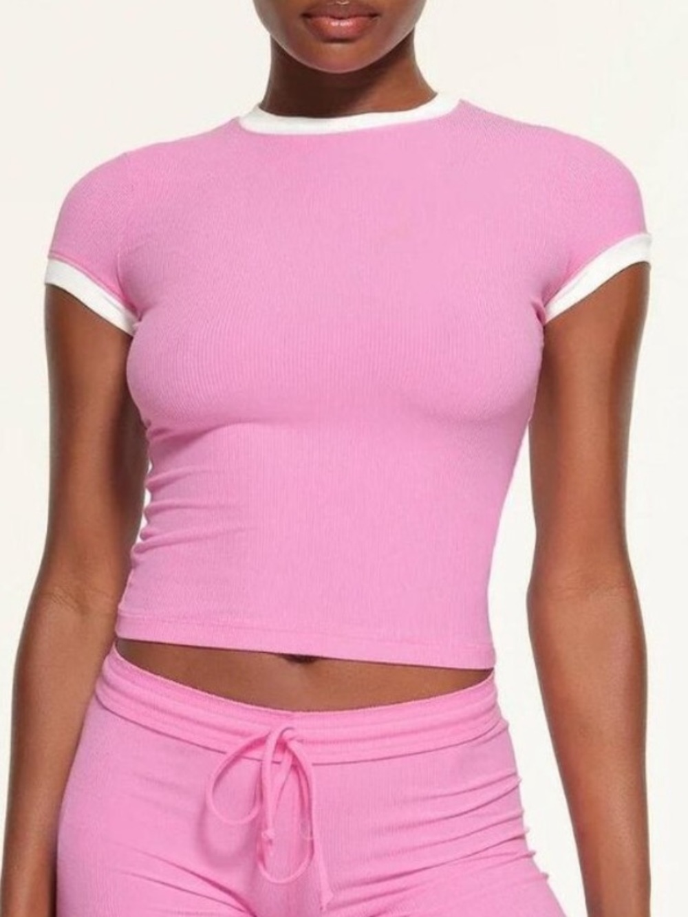 Skims Soft Lounge Baby Tee Blush Pink Ringer Tee Bubblegum Pink Extra Small